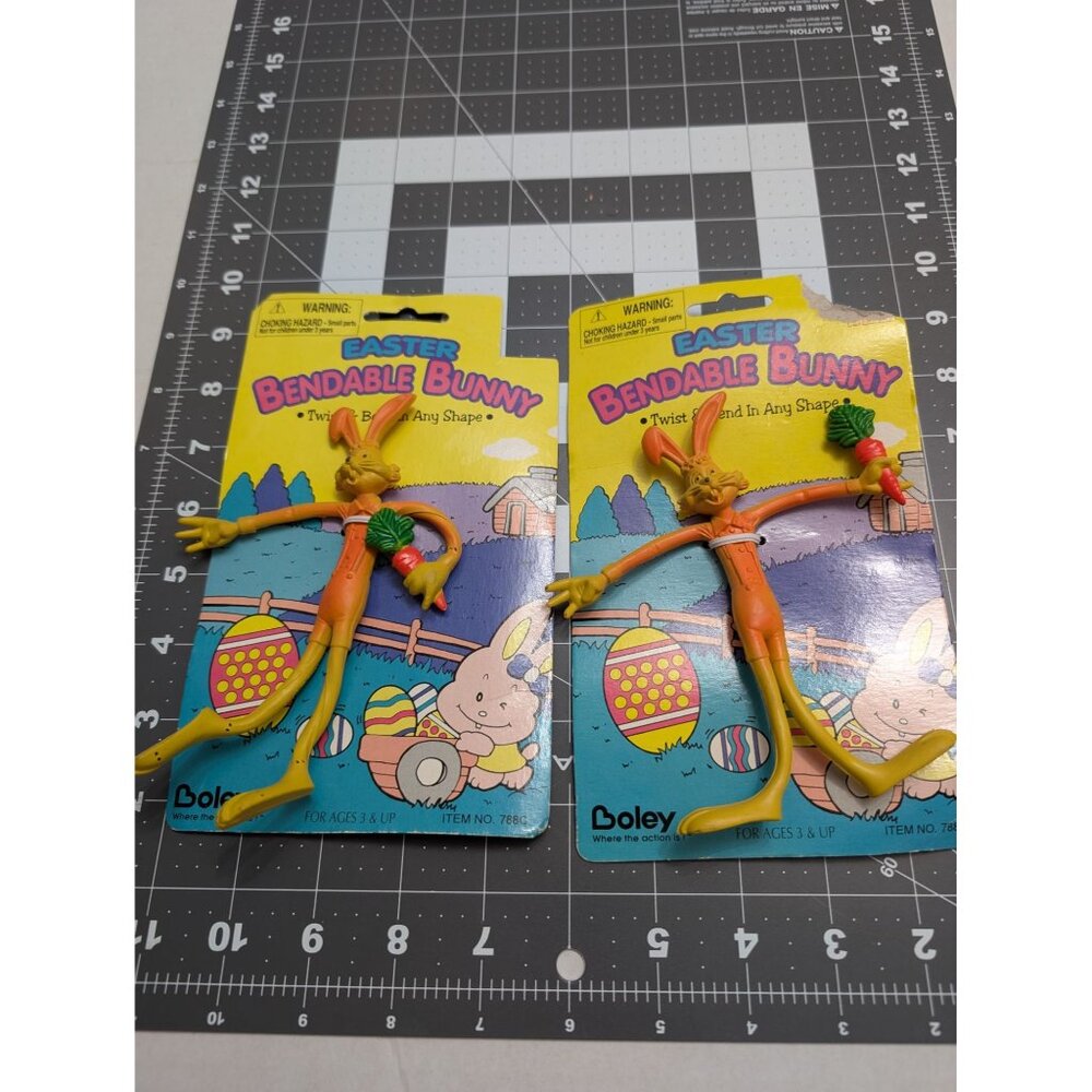 Boley Bendable Bunny 788c 1994‎ yellow orange toy w/ org packaging lot 2